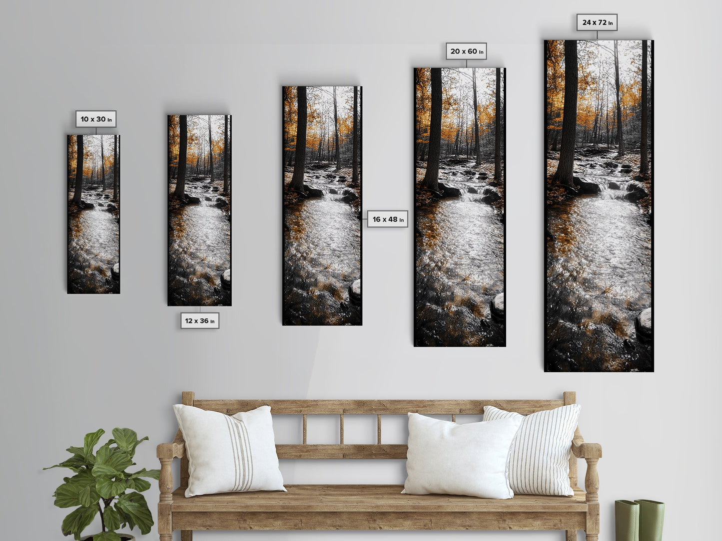 Forest Stream, Autumn Woods, Nature Serenity, Framed Canvas Print, Tranquil Fall Wall Art, Hallway Decor, Rustic Cabin Style Woodland Art