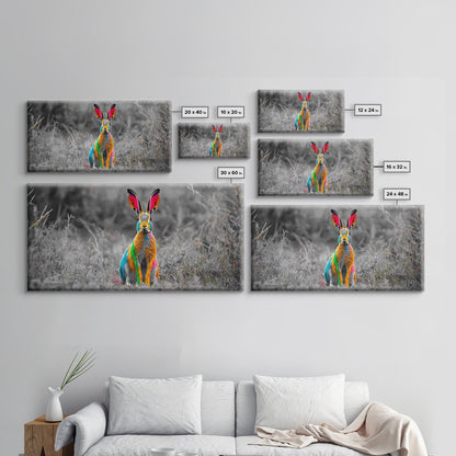 Rainbow Rabbit, Colorful Bunny, Surreal Wildlife, Nature Fantasy – Canvas Print, Kids Room Wall Art, Whimsical Decor, Modern Animal Art