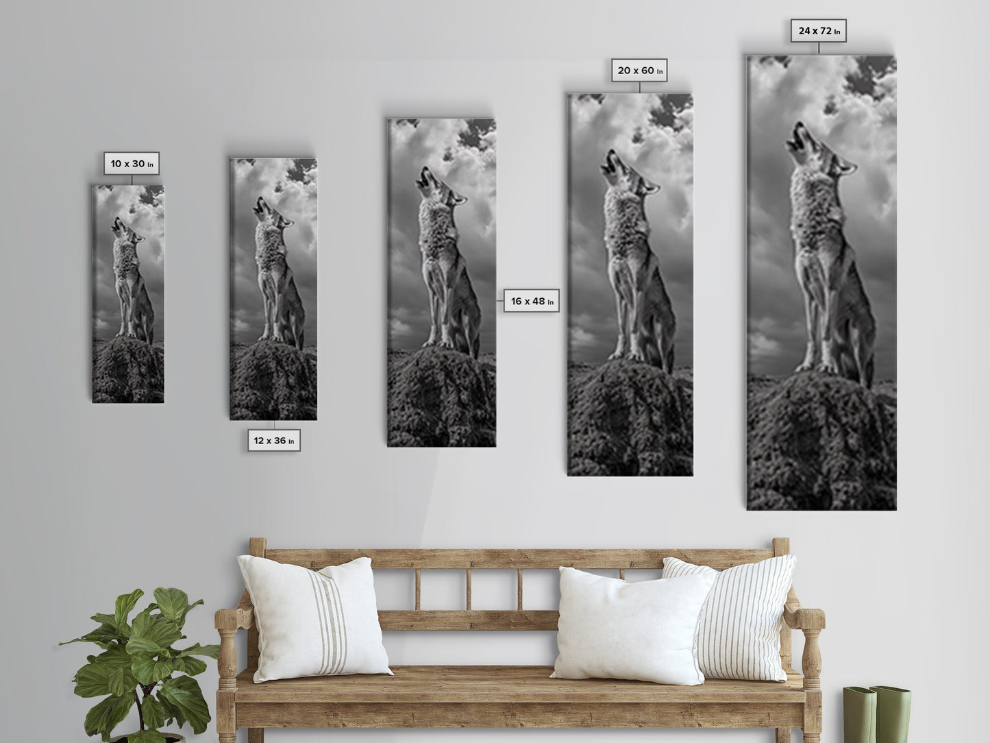 Howling Coyote, Framed Canvas Print, southwest wall art, rustic wall art, wildlife photography, desert landscape art, cowboy art, boho home decor