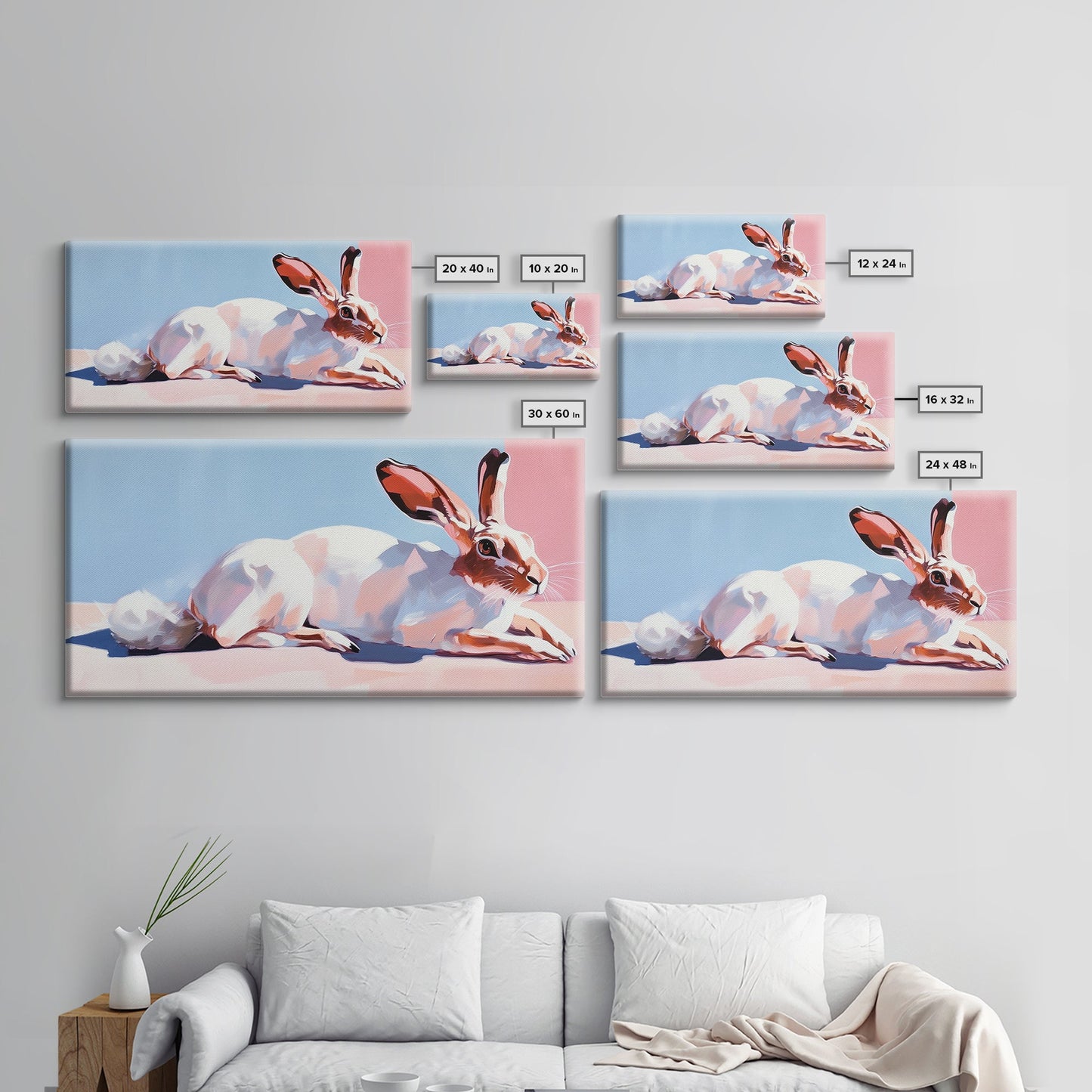 Jackrabbit, desert wildlife, whimsical art, framed canvas print, pink wall art, gift idea, light pink wall art, above sofa art