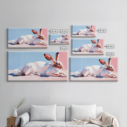 Jackrabbit, desert wildlife, whimsical art, framed canvas print, pink wall art, gift idea, light pink wall art, above sofa art