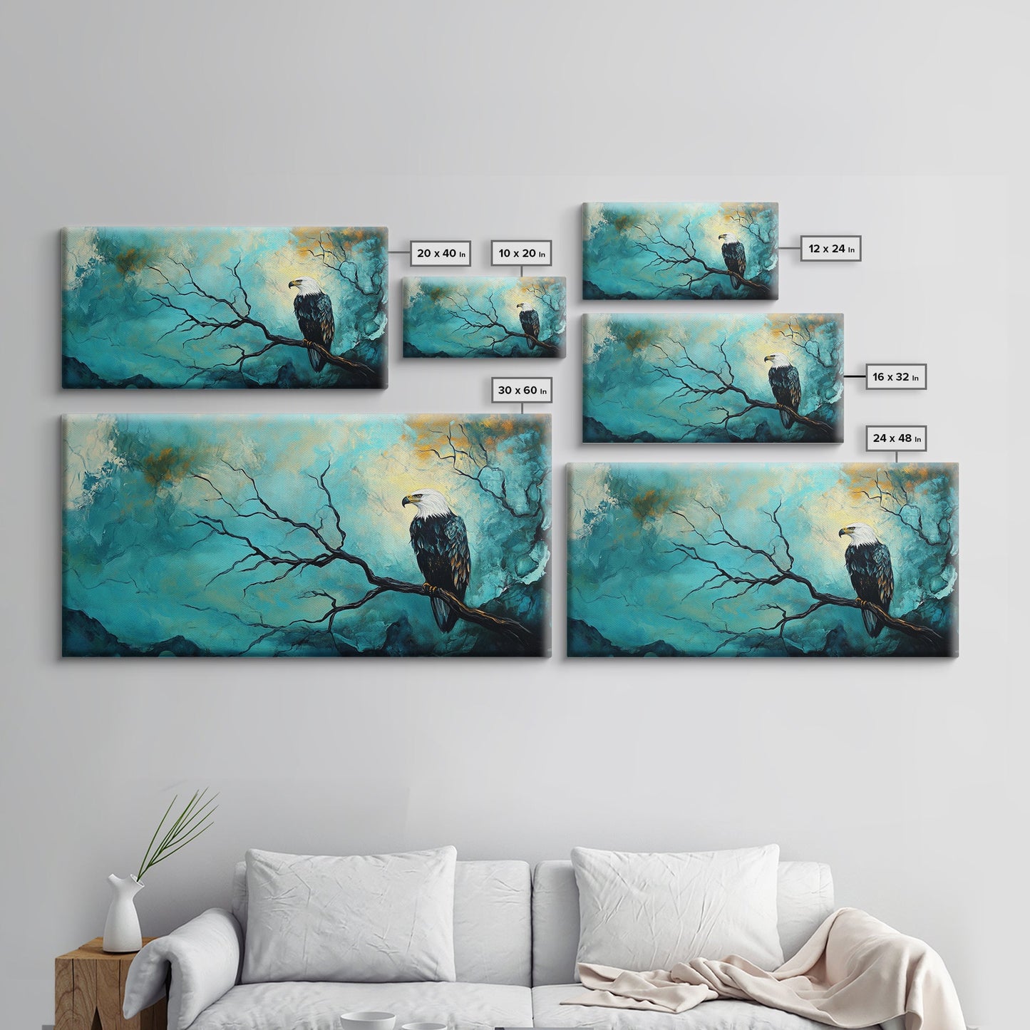 Eagle, Moody Art, Dark Romance Painting, Nature Painting, Rustic Wall Art, Above Sofa Art, Extra Wide Art, Framed Canvas Print, Wildlife Art