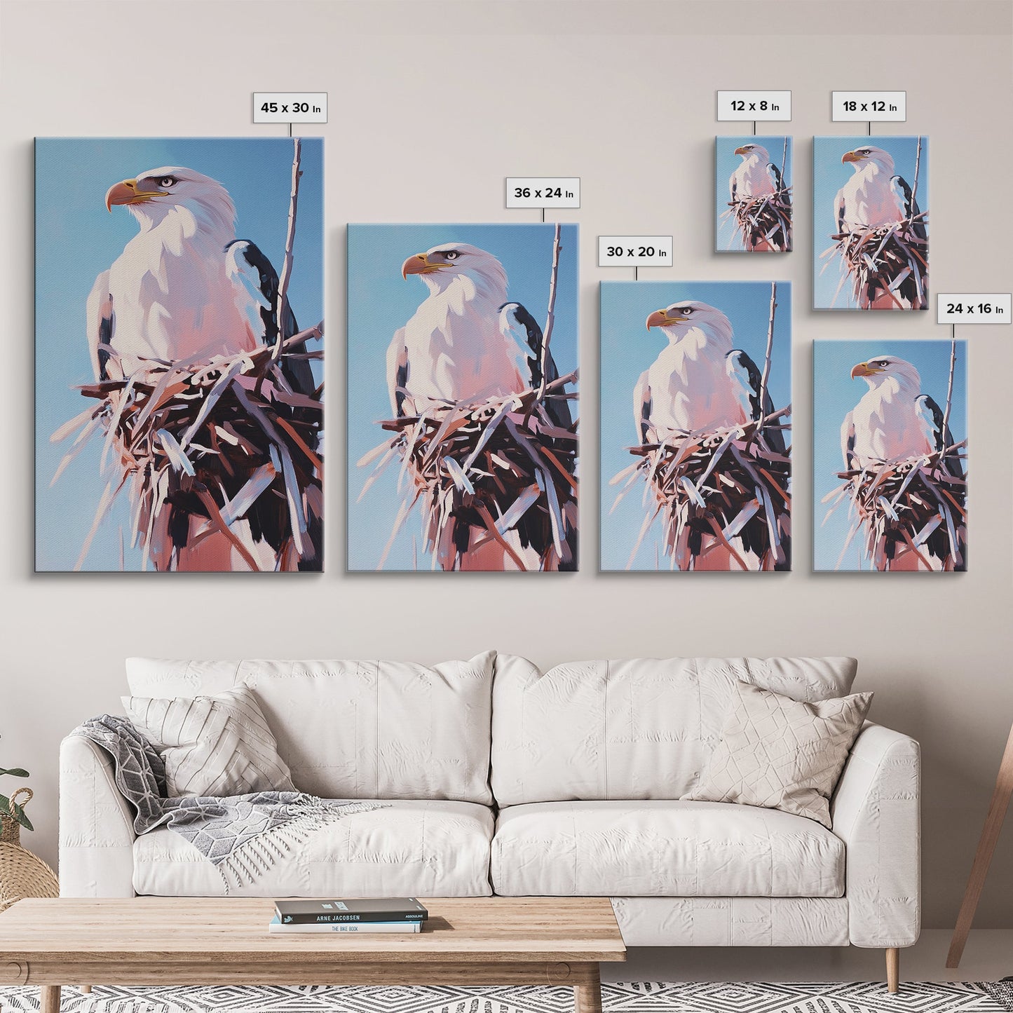 Bald Eagle Nest, bird art, wildlife painting, nature decor, rustic art, farmhouse art, gift idea for him, canvas print