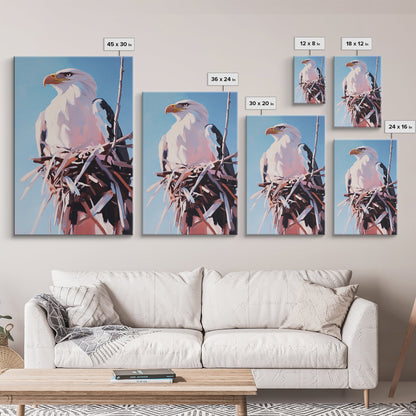 Bald Eagle Nest, bird art, wildlife painting, nature decor, rustic art, farmhouse art, gift idea for him, canvas print