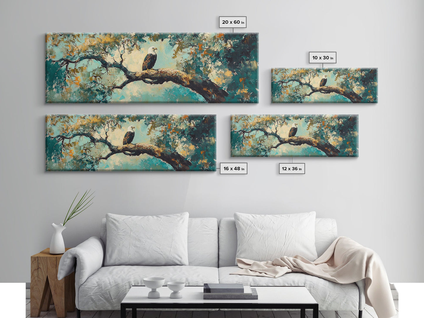 Eagle Painting, Framed Canvas Print, Bird Art, Forest At Dusk Painting, Moody Art, Extra Wide Art, Rustic Wall Art, Above Bed Art