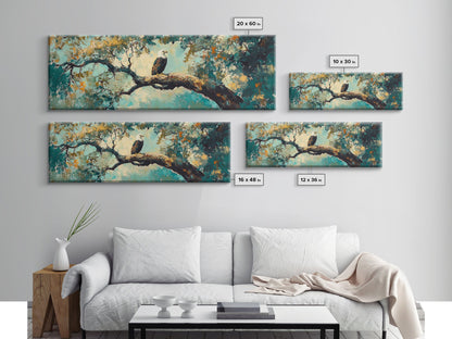 Eagle Painting, Framed Canvas Print, Bird Art, Forest At Dusk Painting, Moody Art, Extra Wide Art, Rustic Wall Art, Above Bed Art