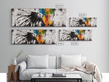 Native American Horse, rustic art, horse wall art, chicano art, graffiti wall art, southwest wall art, framed canvas print, panoramic painting