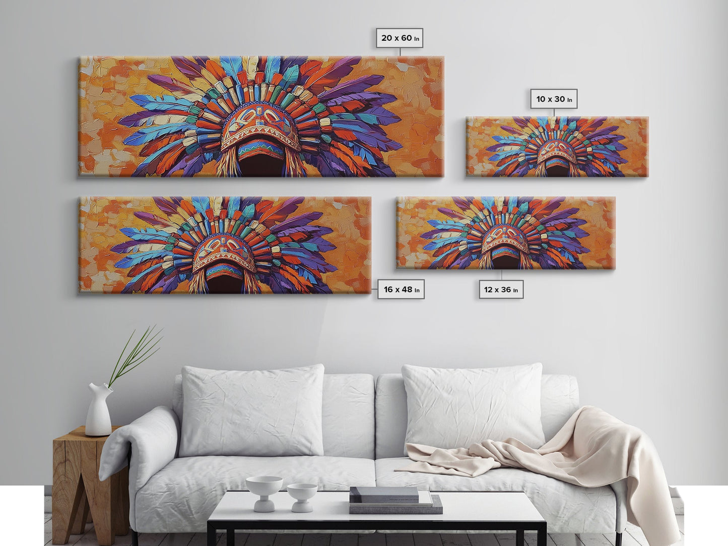 Native American Headdress, cultural art, afrocentric wall art, boho art, sacred geometry wall art, bold color art, framed canvas print, statement art