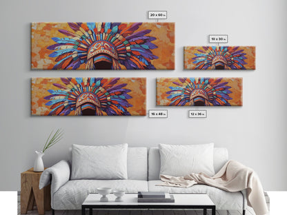 Native American Headdress, cultural art, afrocentric wall art, boho art, sacred geometry wall art, bold color art, framed canvas print, statement art
