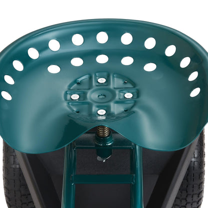 VEVOR Garden Cart Rolling Workseat with Wheels, Gardening Stool for Planting, 360 Degree Swivel Seat, Wagon Scooter with Steering Handle & Utility Tool Tray, Use for Patio, Yard, and Outdoors, Green