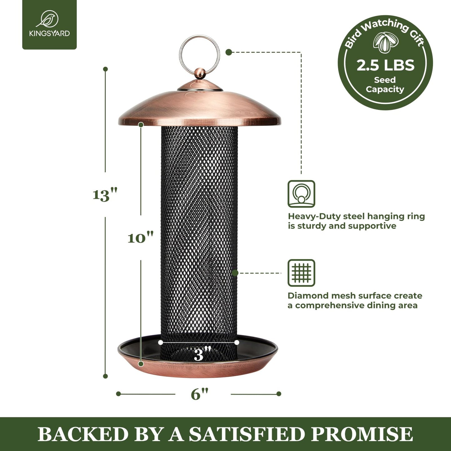 Kingsyard Metal Mesh Tube Bird Feeders for Outdoor Hanging, Finch Bird Feeder for Nyjer/Thistle Seed, 2.5 lbs Large Capacity (Antique Copper)