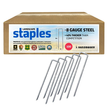 Staples, Landscape, Sandbaggy 6 inch Landscape Sod Staples (8 Gauge Steel) | Great for Hard & Rocky Soil | 40% Thicker Than Standard 11 Gauge Staples | Trusted by Farmers & Contractors Across USA (200 Staples)