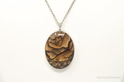 Vintage Unsigned Native American Large Picture Jasper Sterling Silver Necklace