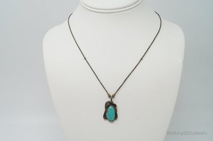 Vintage Native American Unsigned Turquoise Sterling Silver Necklace