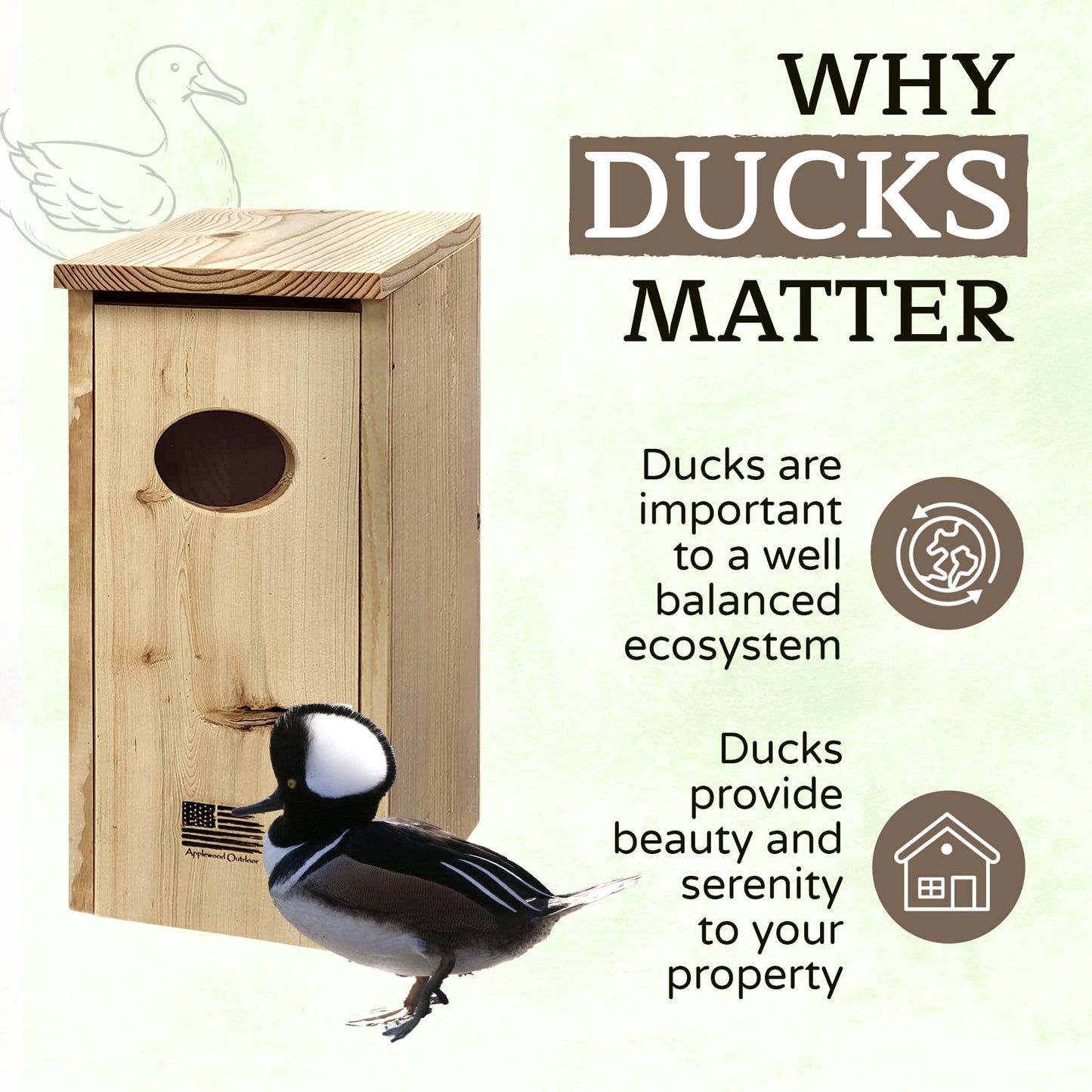 Made in USA, Premium Pine Wood Duck House, Ready to Install Nesting Box for Wood Ducks and Hooded Mergansers