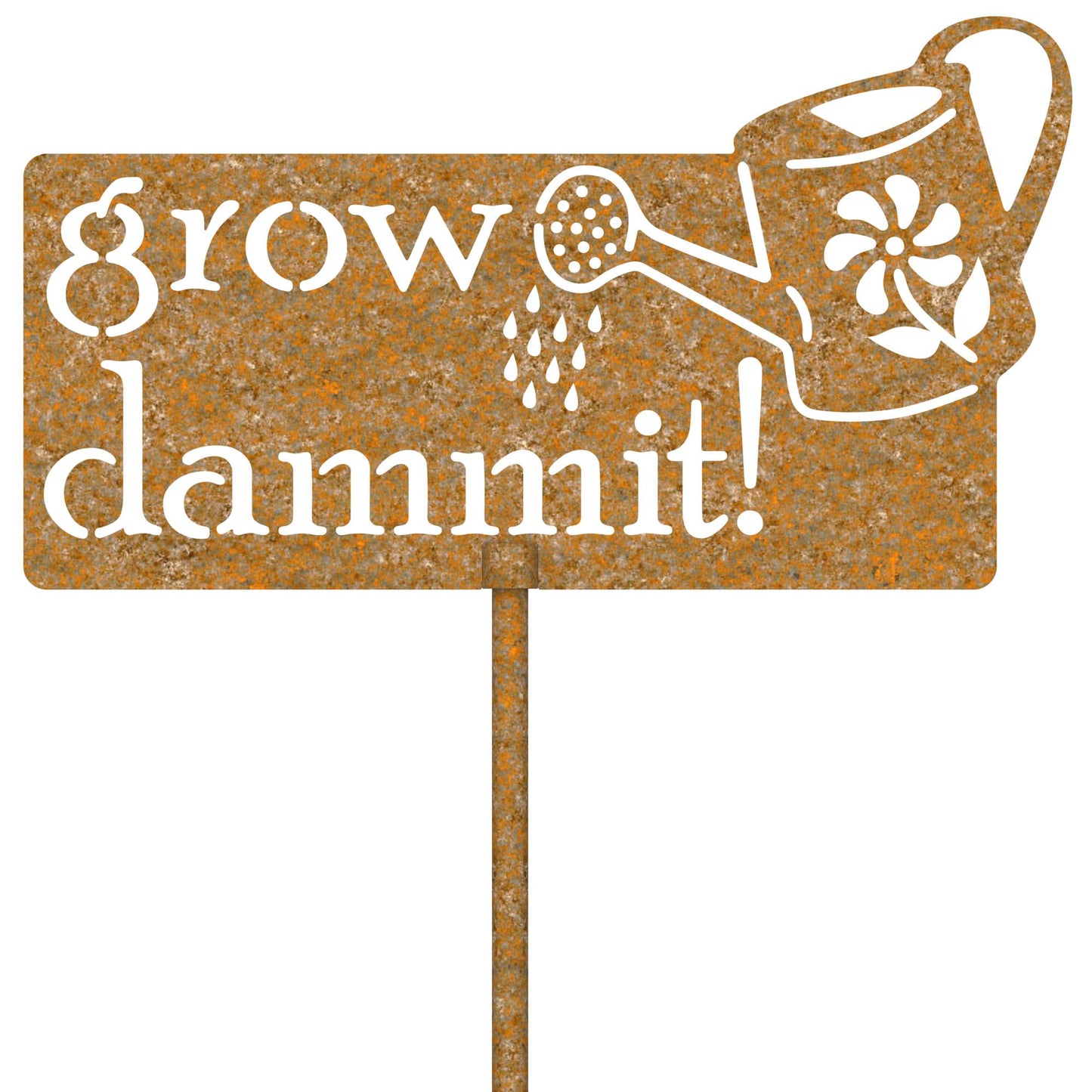 PKPKAUT Grow Dammit Garden Signs Decorative Outdoor Rusty Metal, Funny Garden Decor Stakes, Funny Garden Signs for Vegetables, Mothers Day Gardening Gifts for Mom Unique garden accessories (9" x 20")