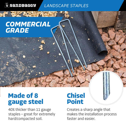 Staples, Landscape, Sandbaggy 6 inch Landscape Sod Staples (8 Gauge Steel) | Great for Hard & Rocky Soil | 40% Thicker Than Standard 11 Gauge Staples | Trusted by Farmers & Contractors Across USA (200 Staples)