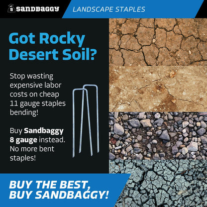 Staples, Landscape, Sandbaggy 6 inch Landscape Sod Staples (8 Gauge Steel) | Great for Hard & Rocky Soil | 40% Thicker Than Standard 11 Gauge Staples | Trusted by Farmers & Contractors Across USA (200 Staples)