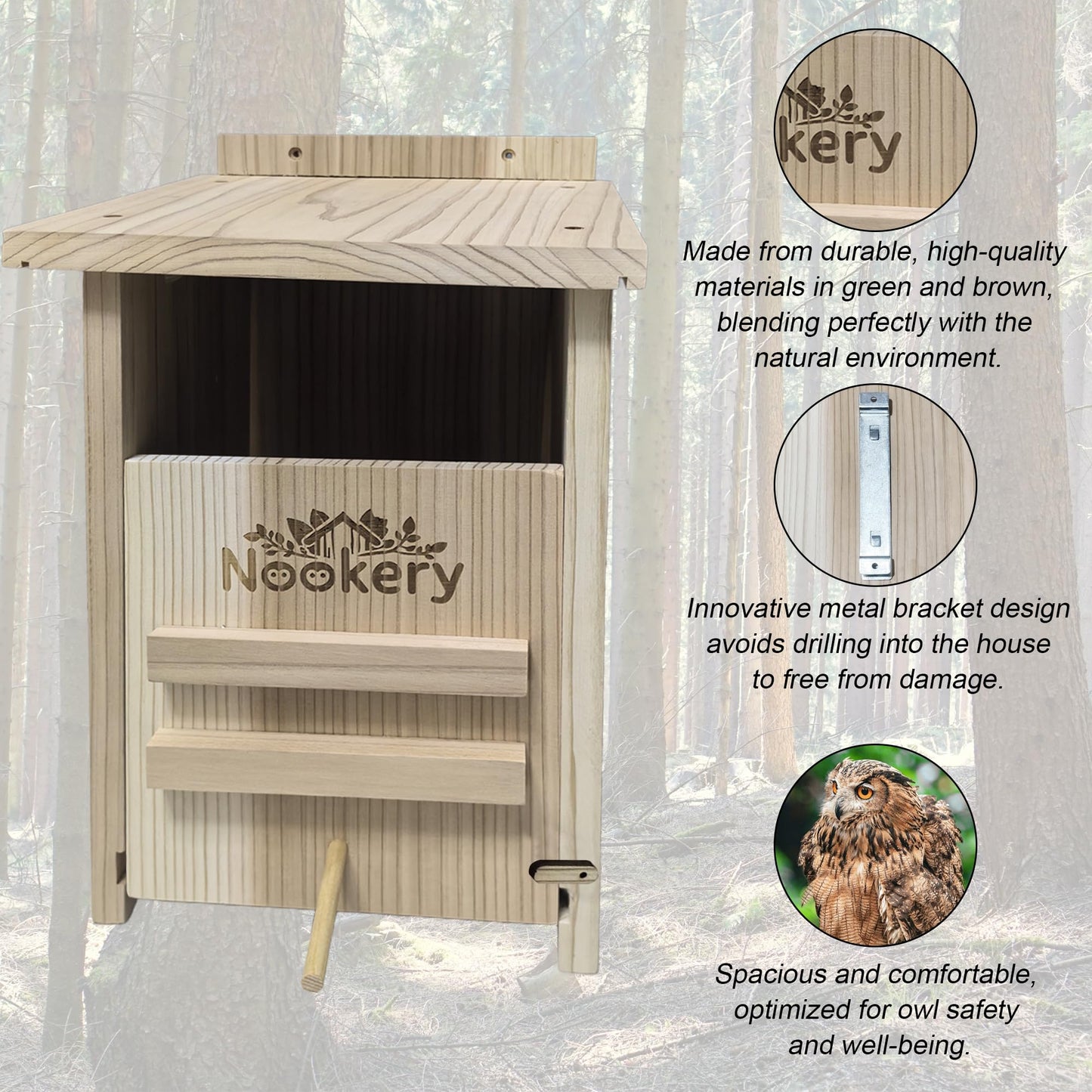 Owl House for Outdoors – Premium Large Cedar Nesting Box – Prebuilt Wooden Birdhouse for Screech Owls – Easy to Hang with Two Hanger Brackets, Mounting Screws & Cedar Shavings