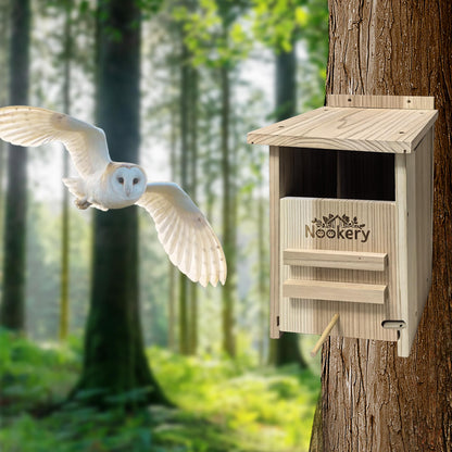 Owl House for Outdoors – Premium Large Cedar Nesting Box – Prebuilt Wooden Birdhouse for Screech Owls – Easy to Hang with Two Hanger Brackets, Mounting Screws & Cedar Shavings