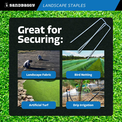 Staples, Landscape, Sandbaggy 6 inch Landscape Sod Staples (8 Gauge Steel) | Great for Hard & Rocky Soil | 40% Thicker Than Standard 11 Gauge Staples | Trusted by Farmers & Contractors Across USA (200 Staples)