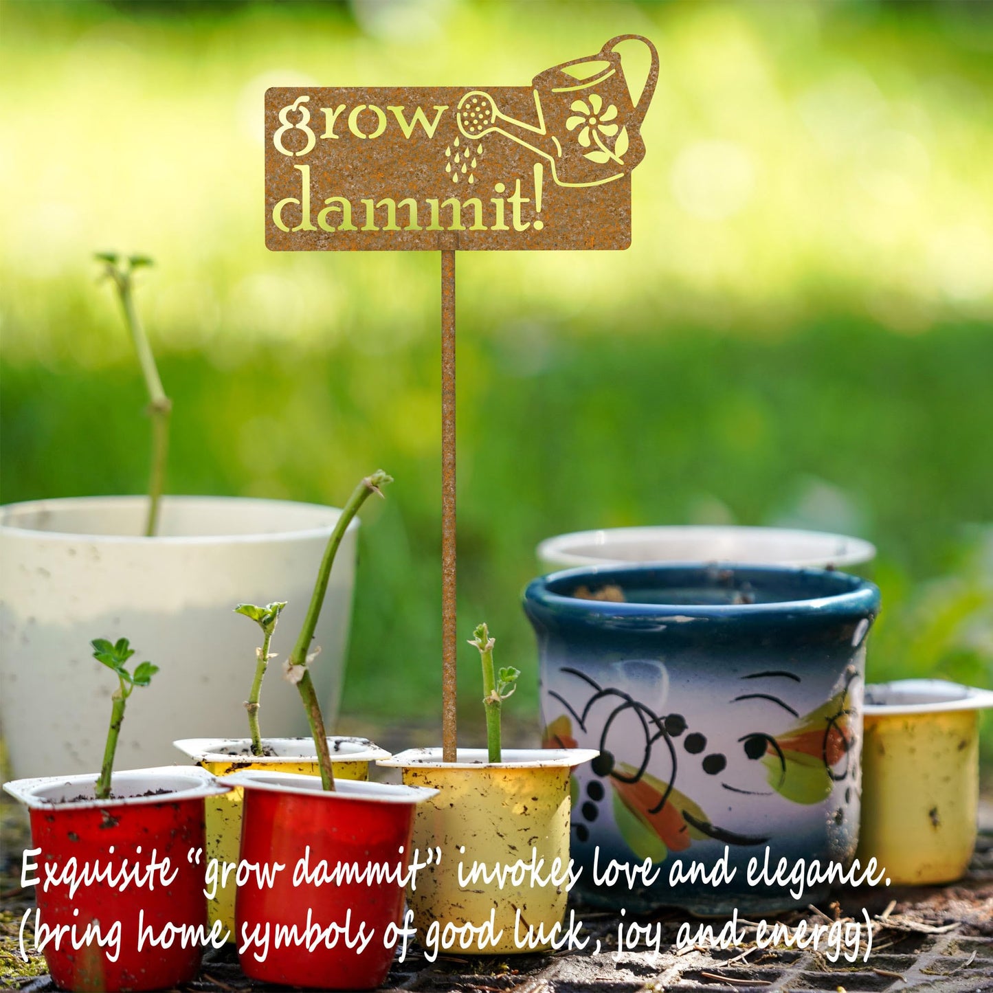 PKPKAUT Grow Dammit Garden Signs Decorative Outdoor Rusty Metal, Funny Garden Decor Stakes, Funny Garden Signs for Vegetables, Mothers Day Gardening Gifts for Mom Unique garden accessories (9" x 20")