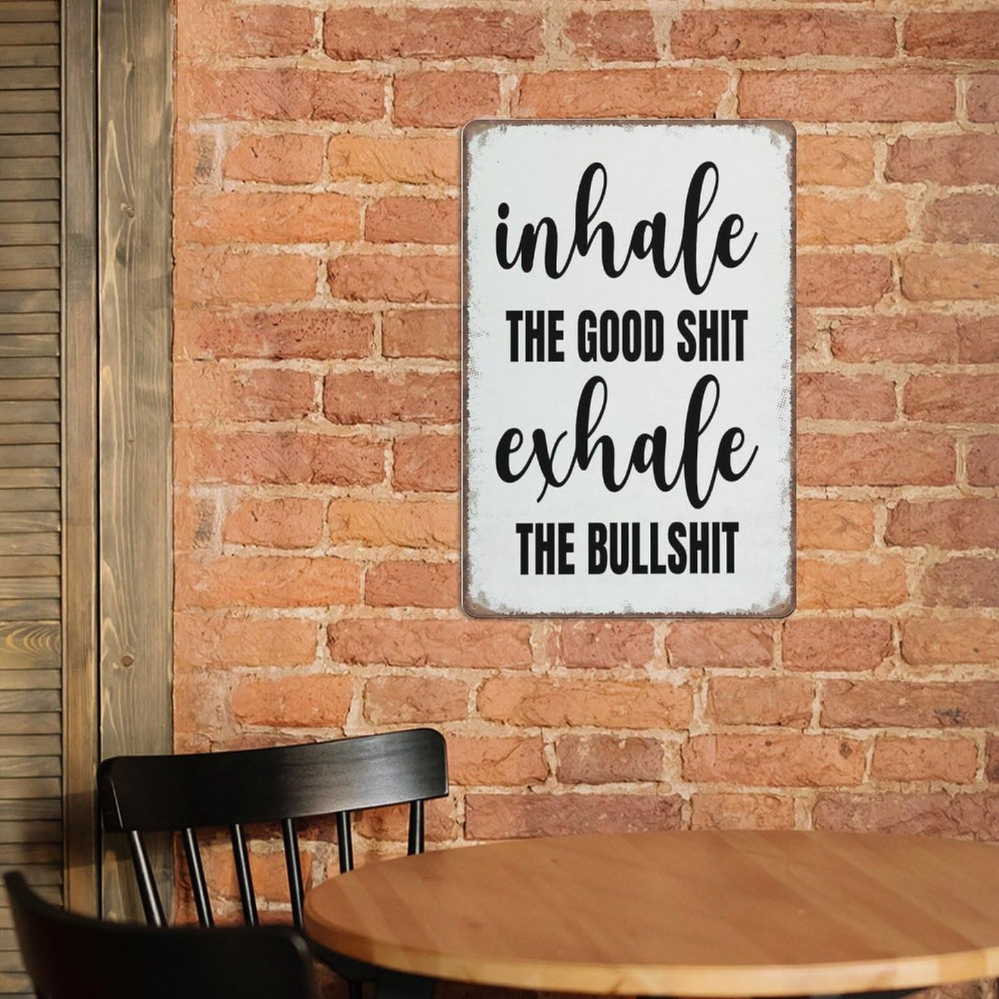 Aikeory Funny Sign Inhale The Good Shit Exhale The Bulls Sign Funny Metal Sign Poster Wall Art for Kitchen Garden Bathroom Farm Home Coffee Decor Tin Sign,5.5x8 inches