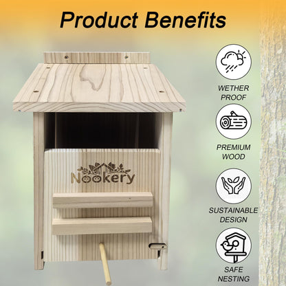 Owl House for Outdoors – Premium Large Cedar Nesting Box – Prebuilt Wooden Birdhouse for Screech Owls – Easy to Hang with Two Hanger Brackets, Mounting Screws & Cedar Shavings