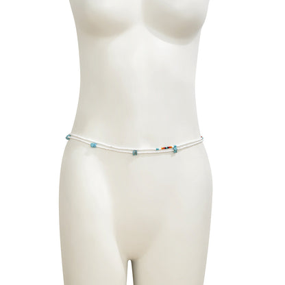 Sexy beach turquoise rice bead elastic waist chain for women's vacation style bead body chain