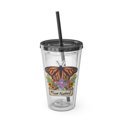 Tumbler with Straw, 16oz, Monarch Plant Native!