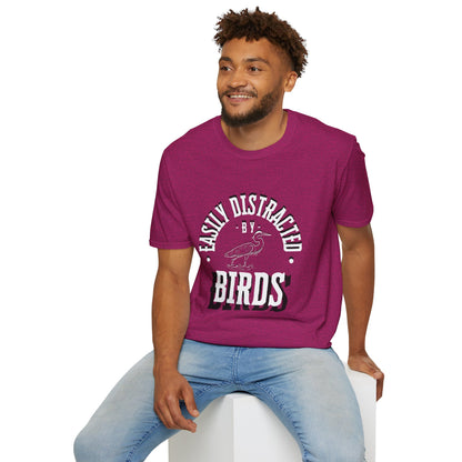 Unisex Softstyle T-Shirt, Distracted by Birds, Heron