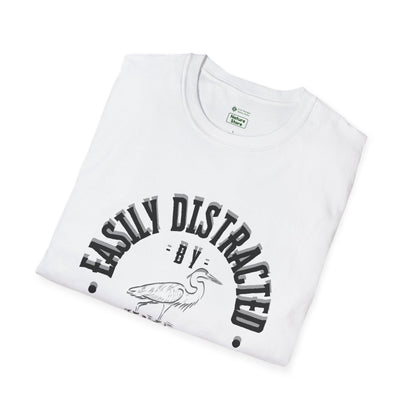 Unisex Softstyle T-Shirt, Distracted by Birds, Heron