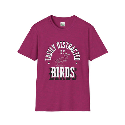 Unisex Softstyle T-Shirt, Distracted by Birds, Heron