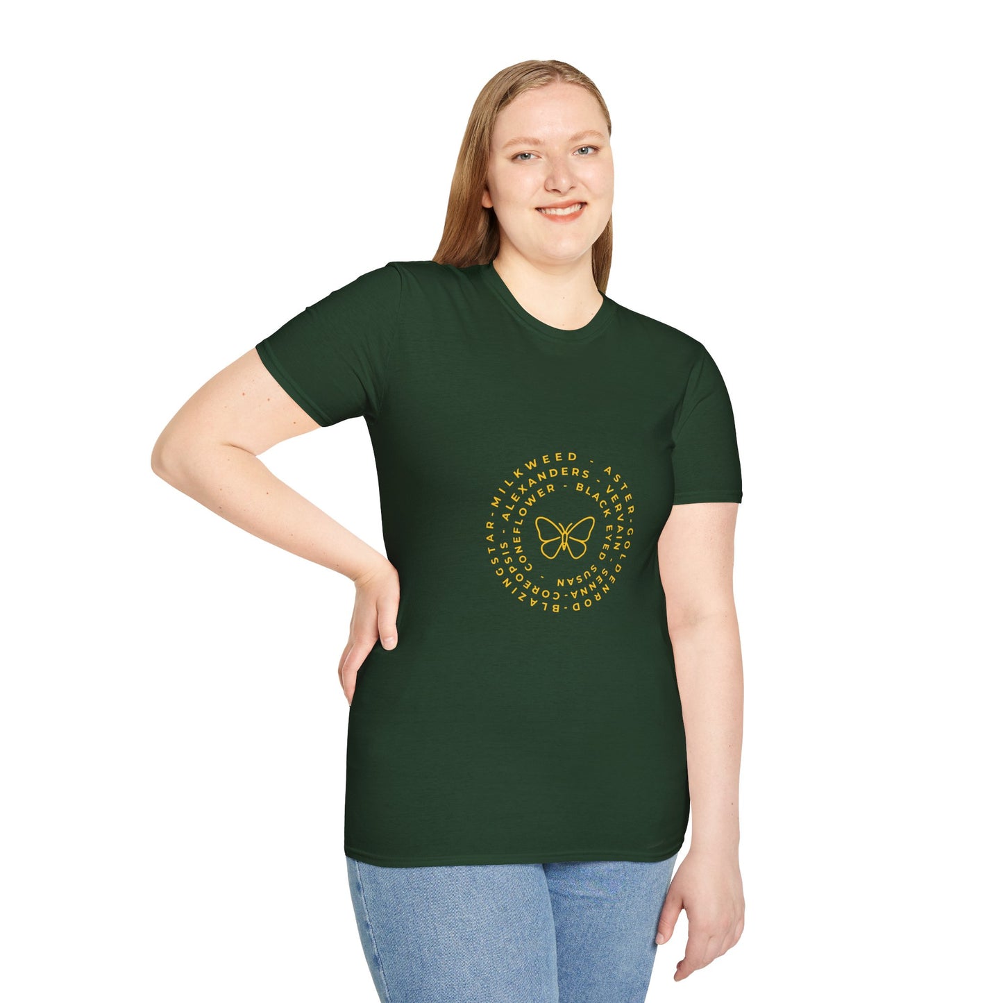 T-Shirt Unisex Softstyle, Native Plants & Butterflies w/EMNP logo