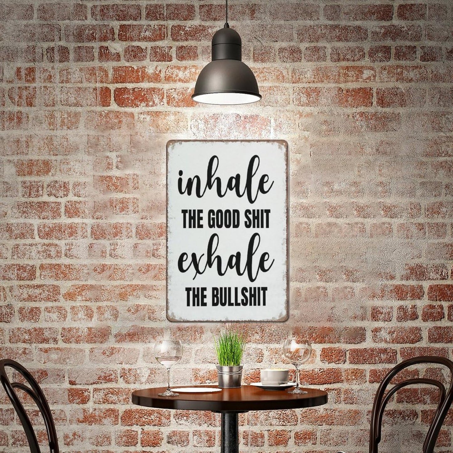 Aikeory Funny Sign Inhale The Good Shit Exhale The Bulls Sign Funny Metal Sign Poster Wall Art for Kitchen Garden Bathroom Farm Home Coffee Decor Tin Sign,5.5x8 inches