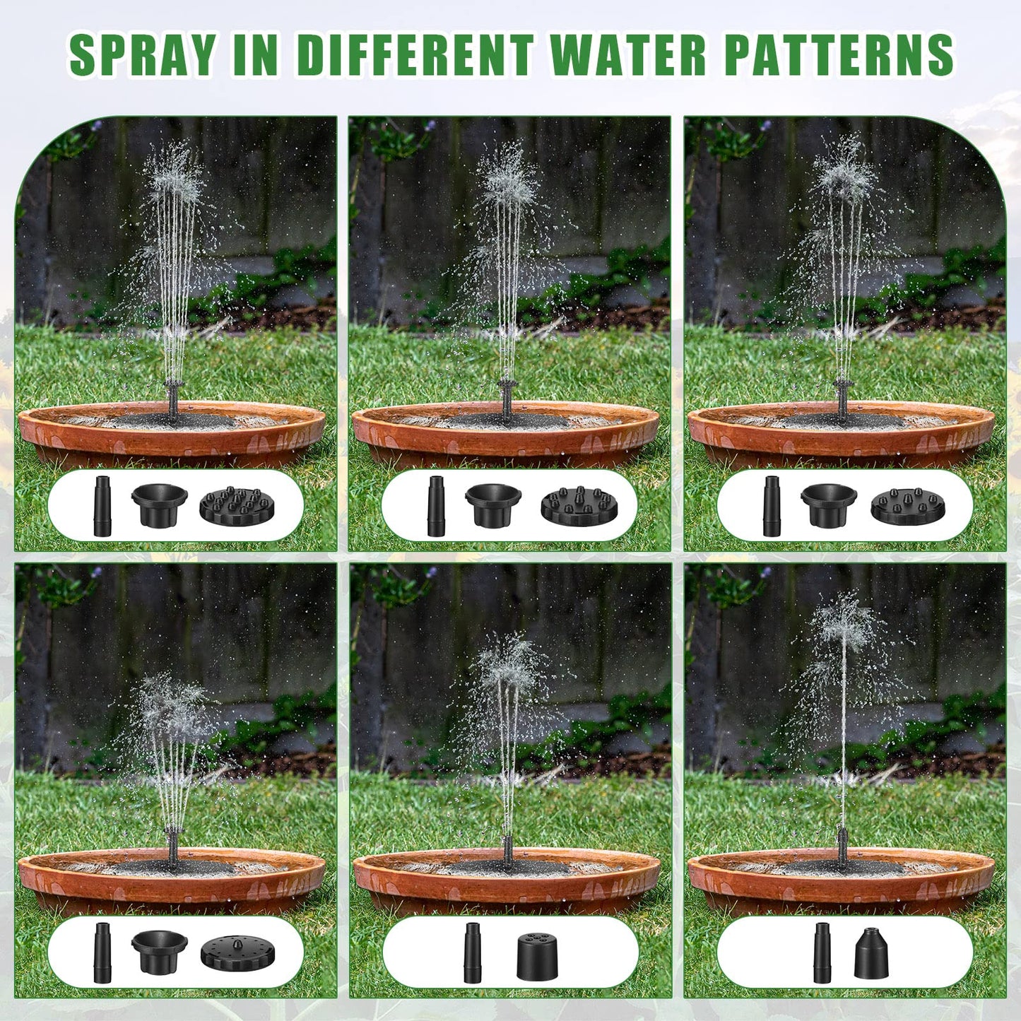 2 Packs Solar Bird Bath Fountain Pump Solar Fountain with 6 Nozzle Solar Powered Bird Bath Floating Solar Fountain Panel Bird Bath Fountain Solar Water Fountain for Garden Fish Tank Pool (6.3 Inch)