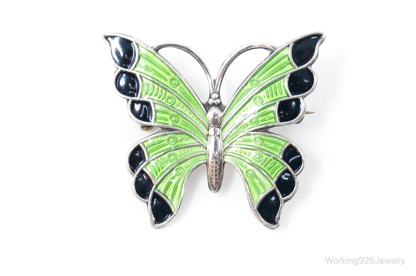Vintage Danish Meka Butterfly Enamel Sterling Silver Pin Brooch