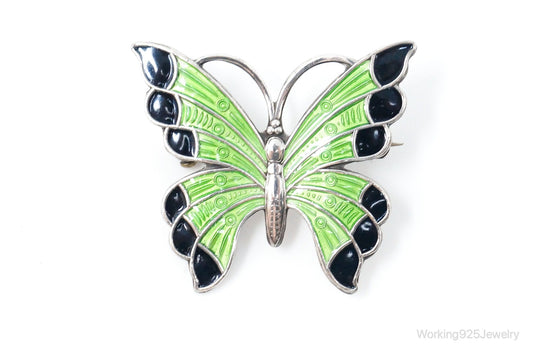 Vintage Danish Meka Butterfly Enamel Sterling Silver Pin Brooch