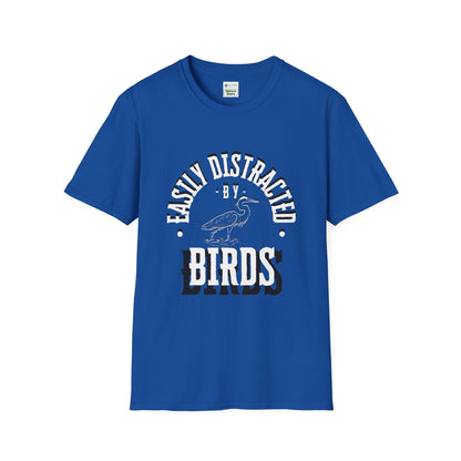 Unisex Softstyle T-Shirt, Distracted by Birds, Heron