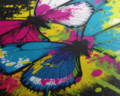 Graffiti Butterfly Art, Framed Canvas Print, Large Wall Art, Contemporary Punk Art, Butterflies, Pop Art, Paint Splatter Art