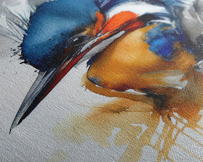 Watercolor of a Kingfisher, Framed Canvas Print, Bird Painting, Bird Watcher Art, Blue and Orange Kingfisher Watercolor Painting