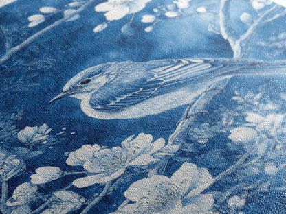 Blue Botanial Wall Art Chinoiserie Wall Art, White Bird, Blue Chinoiserie Home Decor, Botanical Print, Bird Painting, Ready To Hang