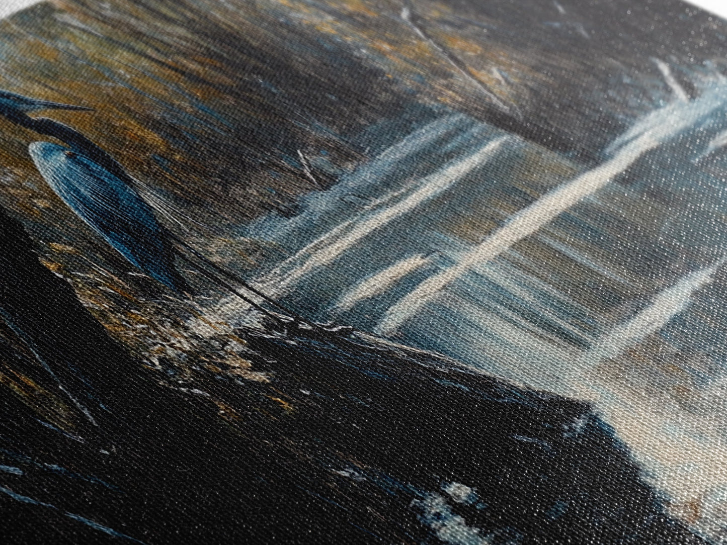 Blue Heron Wall Art, Framed Canvas Print, Nautical Home Decor, Blue Heron Painting, Panoramic Horizontal Wall Art