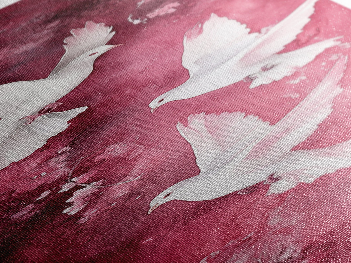 White Doves Canvas Print - Angel Art Prints on Burgundy Background, Symbolic Bird Art, Light Pink Abstract Vertical Wall Decor