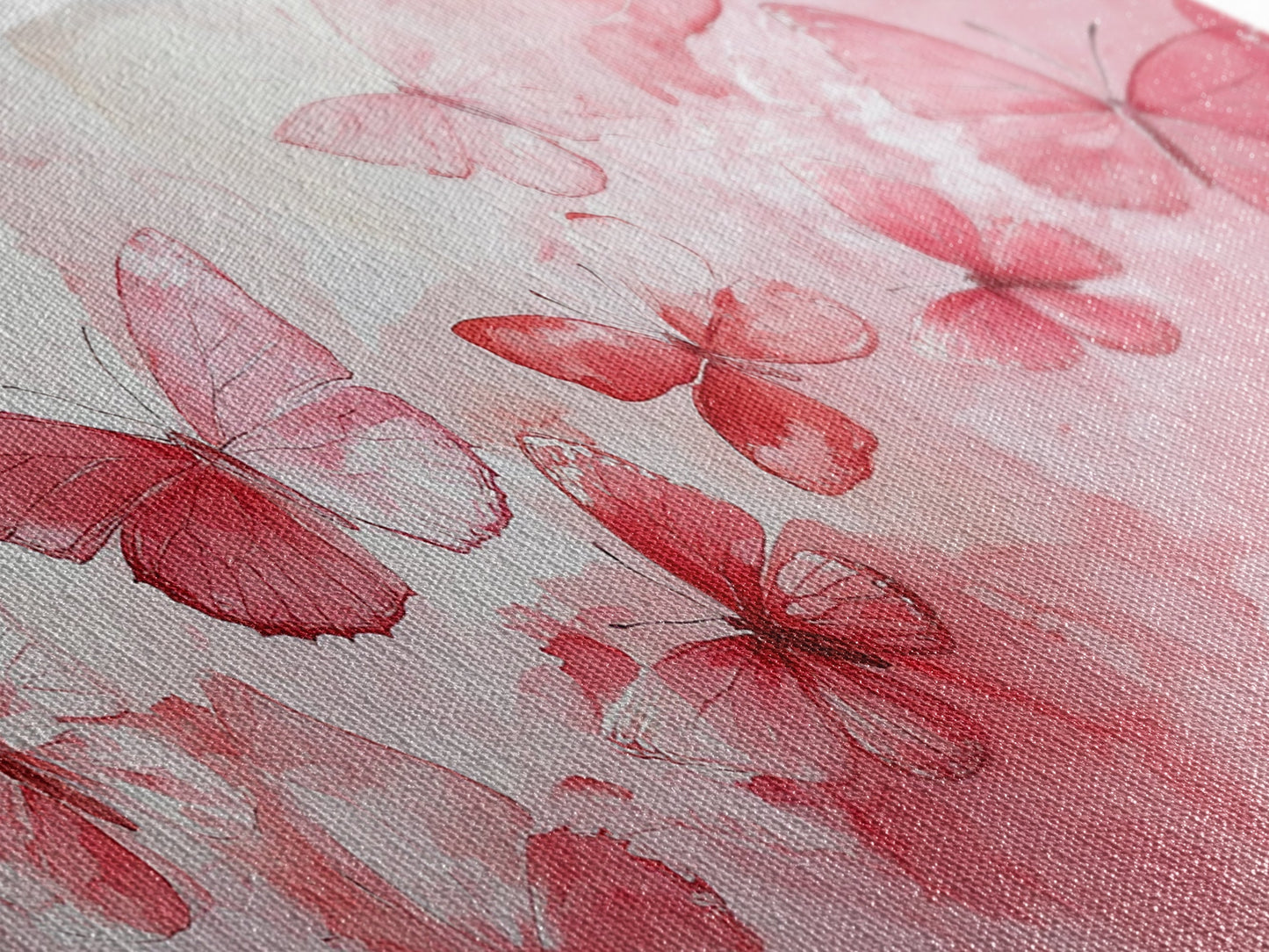 Pink Butterfly Collection Illustration in Whimsical Wall Art Style on Framed Canvas Print, Feminine Bedroom or Living Room Decor