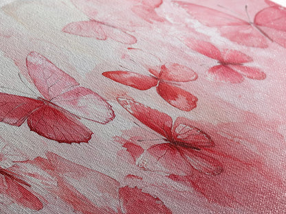 Pink Butterfly Collection Illustration in Whimsical Wall Art Style on Framed Canvas Print, Feminine Bedroom or Living Room Decor