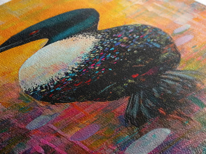 Loon painting, bird art, whimsical art, colorful art, tall narrow art, framed canvas print, moody art, bedroom decor, modern style