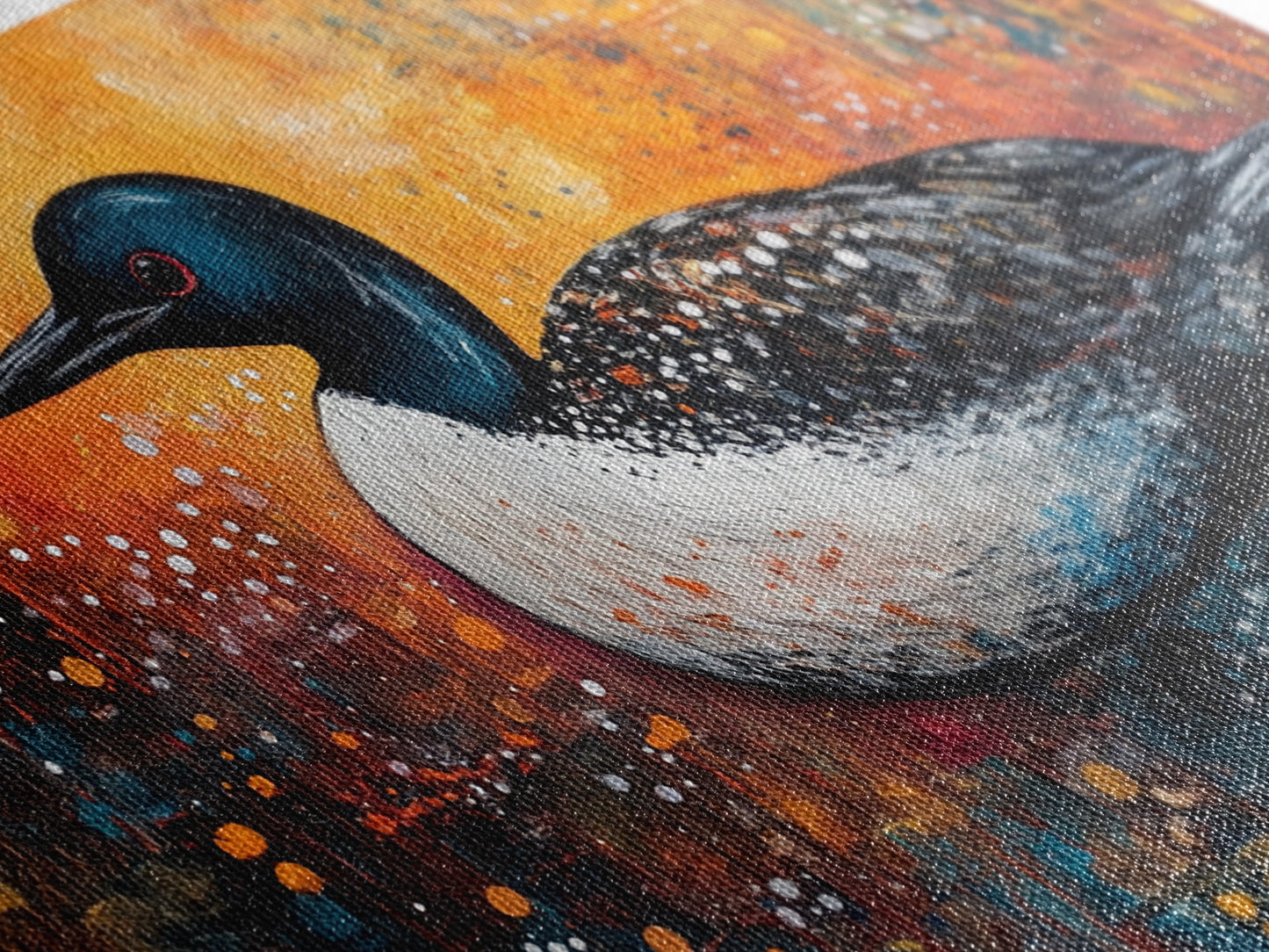 Loon Bird Painting, bird art, wildlife art, nature painting, teal wall art, framed canvas print, lake decor, rustic wall art