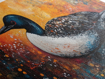 Loon Bird Painting, bird art, wildlife art, nature painting, teal wall art, framed canvas print, lake decor, rustic wall art