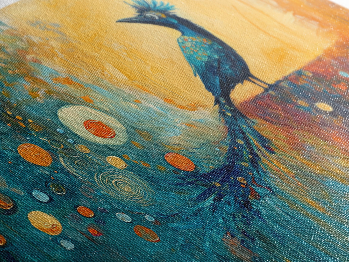 Whimsical Bird Art, Peacock Wall Art, Surreal Painting, Colorful Wall Art, Boho Art, Fantasy Art, Extra Wide Art, Framed Canvas Print